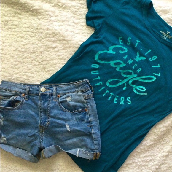 American eagle turquoise and teal tee shirt - Picture 1 of 4